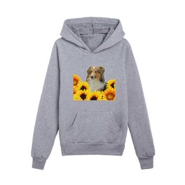 Collie Dog Sunflowers Kids Pullover Hoodies