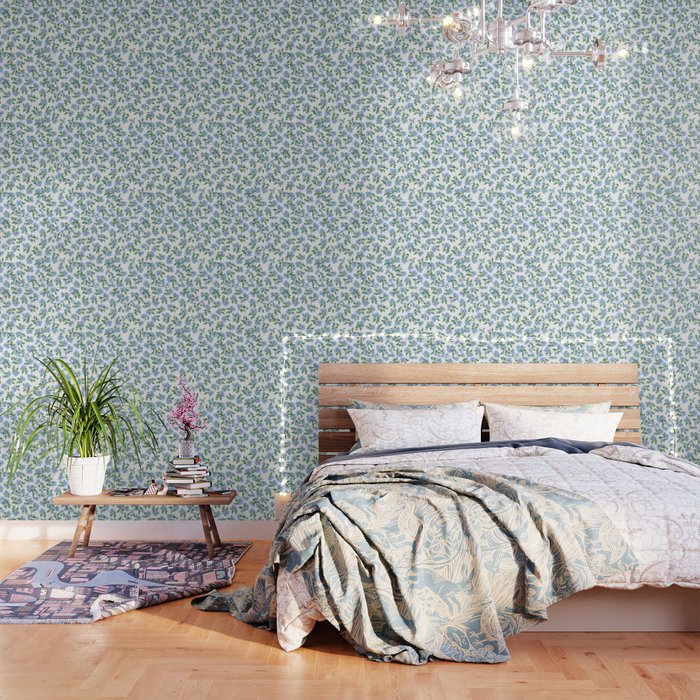 Hydrangea blue flowers, botanicals, blue and white floral Wallpaper