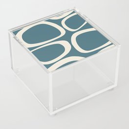 Mid Century Modern Funky Ovals Pattern Teal and Cream Acrylic Box