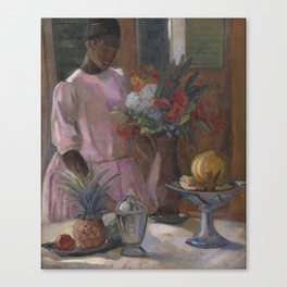 African American Masterpiece Rose Sets Easter Lilies at the Table still life by Astrid Holm Canvas Print
