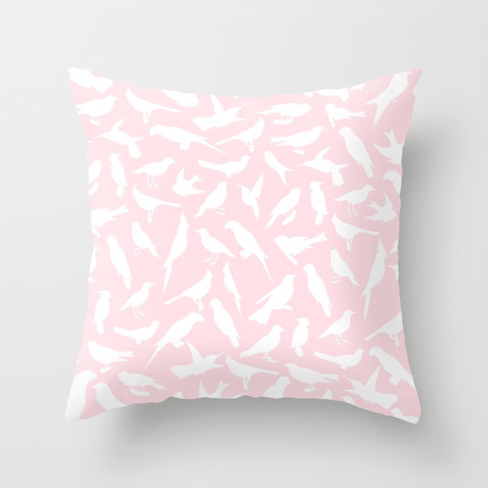 Girly Blush Pink White Cute Vintage Bird Silhouette Throw Pillow