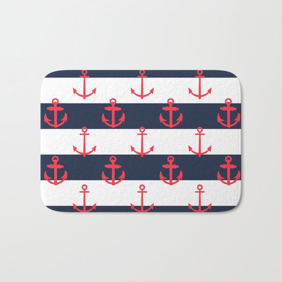 Red White and Blue Anchor Pattern Bath Mat