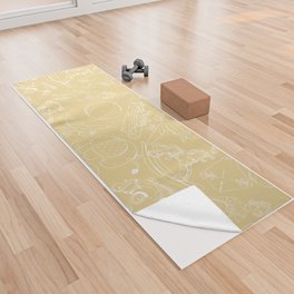 Beige and White Toys Outline Pattern Yoga Towel