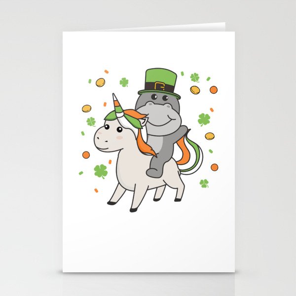 Hippo With Unicorn St. Patrick's Day Ireland Stationery Cards