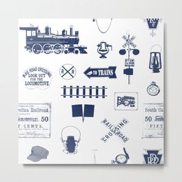 Railroad Symbols // Navy Blue Metal Print