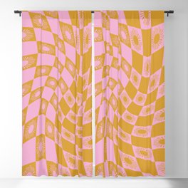 Abstract Sun Checker Pattern 1 in Gold Pink Blackout Curtain