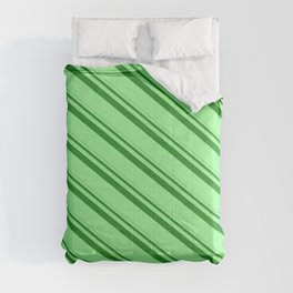 [ Thumbnail: Forest Green & Green Colored Lined/Striped Pattern Comforter ]