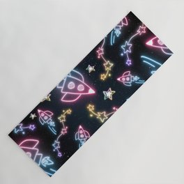 Neon Star and Spaceship Doodle Yoga Mat