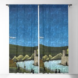 Moon on the River Seine, Paris, France blue reflection landscape painting by Henri Rousseau; La Seine à Suresnes Blackout Curtain