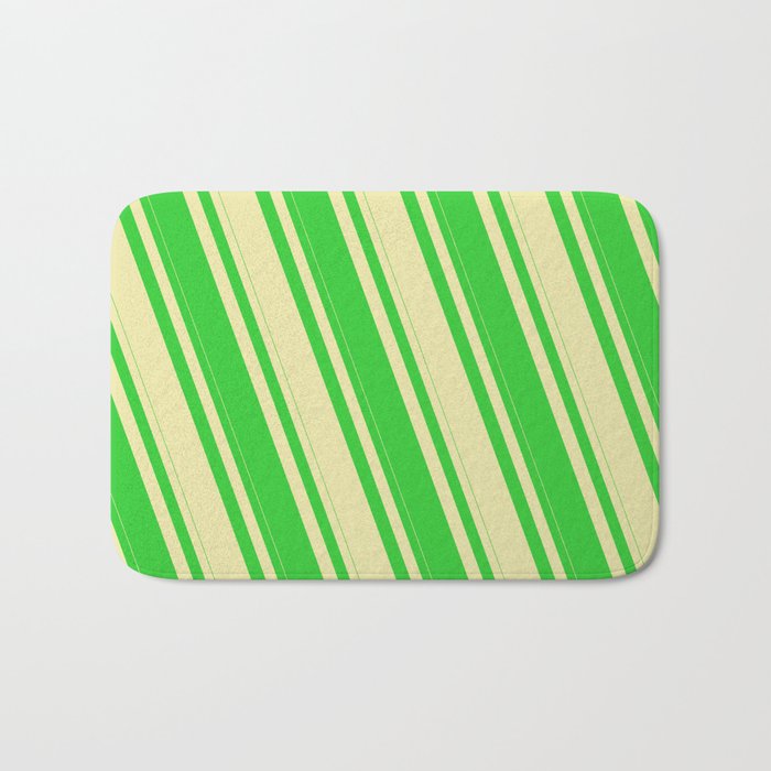 Lime Green and Pale Goldenrod Colored Stripes Pattern Bath Mat