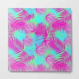 Neon Pink & Blue Tropical Print Metal Print