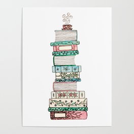 Pastel Flowery Books Poster