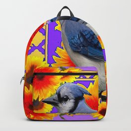 YELLOW SUNFLOWERS & BLUE JAY PURPLE ART Backpack