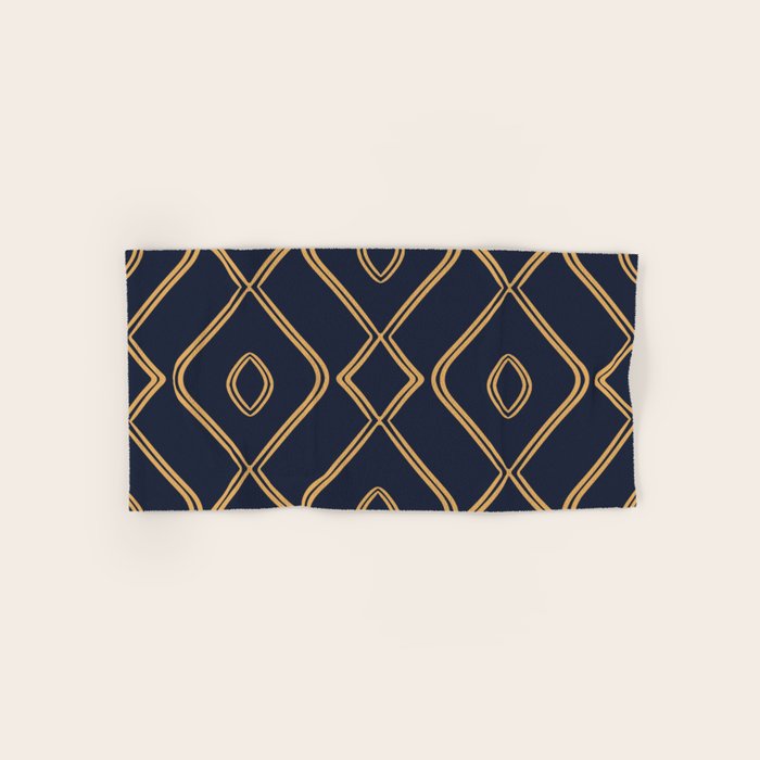 Modern Boho Ogee In Navy Gold Hand Bath Towel By Becky Bailey Society6