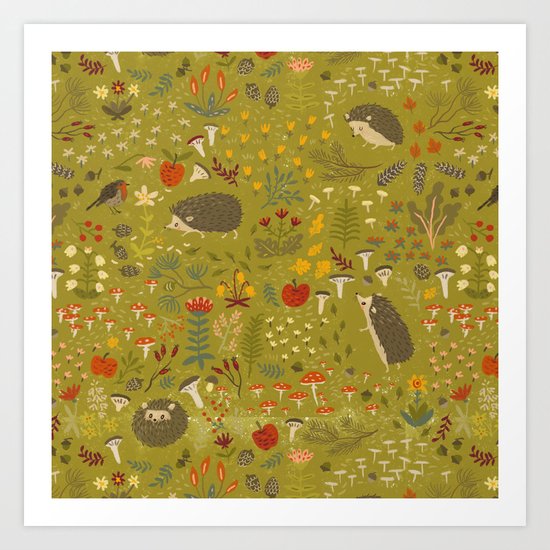 Hedgehog Meadow Art Print