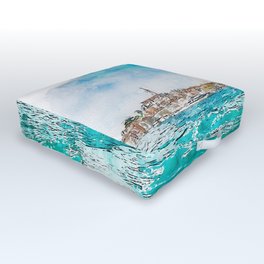 Aquarelle sketch art. Boat trip Rovinj. View to the city. Outdoor Floor Cushion