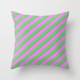[ Thumbnail: Lime and Violet Colored Striped Pattern Throw Pillow ]