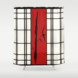 Shoji with bamboo ink painting Shower Curtain