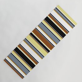 [ Thumbnail: Eyecatching Light Slate Gray, Brown, Tan, White & Black Colored Lines/Stripes Pattern Yoga Mat ]