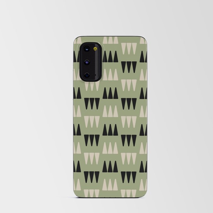 Retro Modernist Geometric Tri-Triangle Pattern 724 Sage Green Black and Beige Android Card Case