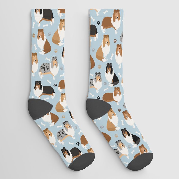 Rough Collie Dog Paws and Bones Pattern Socks