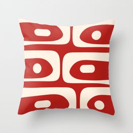 Retro Piquet Mid Century Modern Abstract Pattern in Red and Almond Cream Throw Pillow