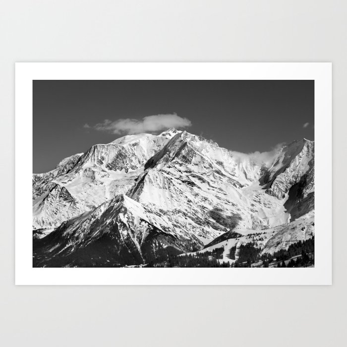 Mt. Blanc with cloud (Mono) Art Print