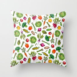 Vegetable Garden - Summer Pattern With Colorful Veggies Throw Pillow