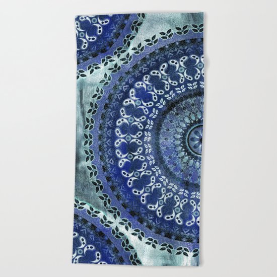 Vintage Blue Wash Mandala Beach Towel