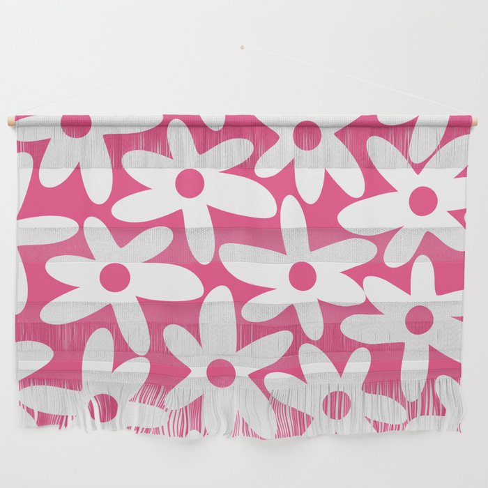 Daisy Time Retro Floral Pattern Preppy Pink and White Wall Hanging