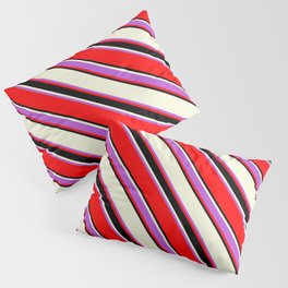 [ Thumbnail: Beige, Orchid, Red & Black Colored Striped/Lined Pattern Pillow Sham ]