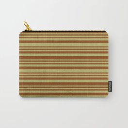 [ Thumbnail: Dark Khaki & Brown Colored Striped Pattern Carry-All Pouch ]