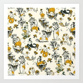 Zodiac Toile Pattern With Cream Colored Background. Art Print