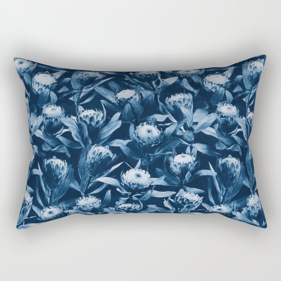 Evening Proteas - Denim Blue Rectangular Pillow