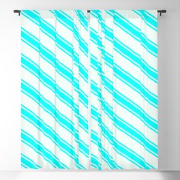 [ Thumbnail: Mint Cream & Aqua Colored Lined/Striped Pattern Blackout Curtain ]