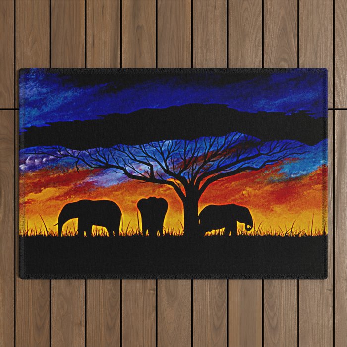Sunset Elephants Outdoor Rug