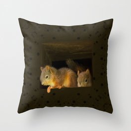 Young squirrels peering out of a nest #decor #society6 #buyart Throw Pillow