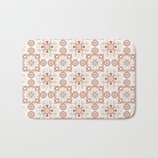 Beige white ornament . Bath Mat