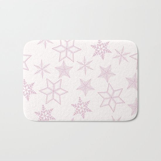 Pink Snowflakes On White Background Bath Mat