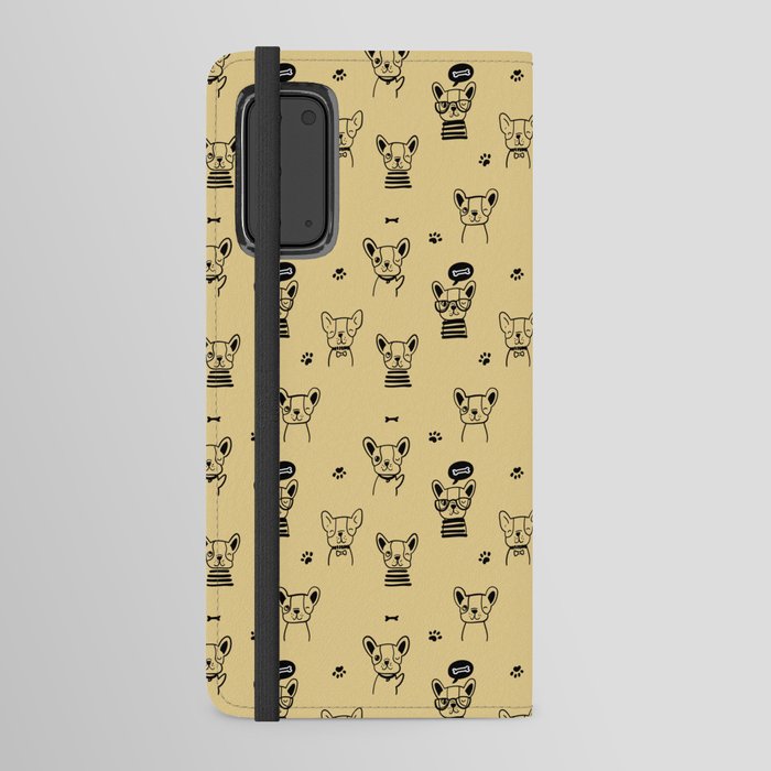 Tan and Black Hand Drawn Dog Puppy Pattern Android Wallet Case