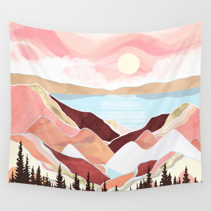 Autumn Lake Sunrise Wall Tapestry