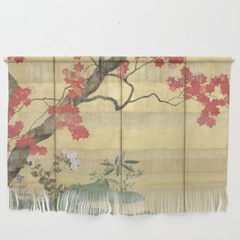 Maple Tree Japanese Edo Period Six-Panel Gold Leaf Screen Wall Hanging