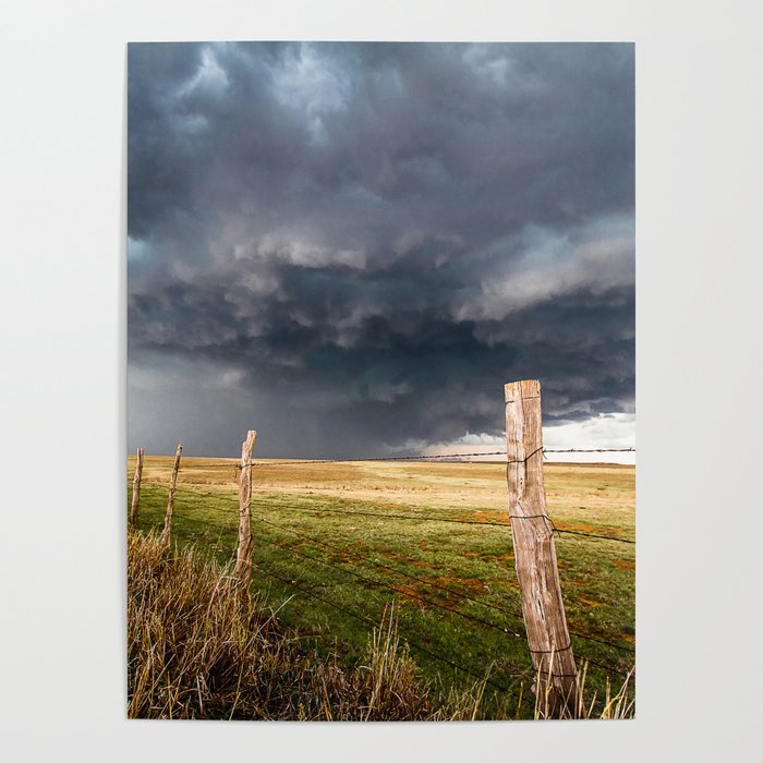 Soft Storm Along Fence Line in Texas Panhandle Poster by Sean Ramsey