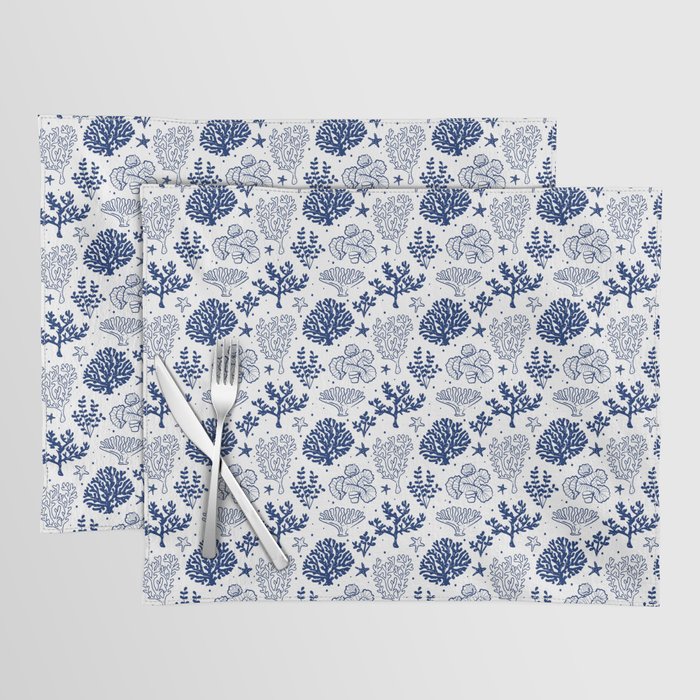 Blue Coral Silhouette Pattern Placemat