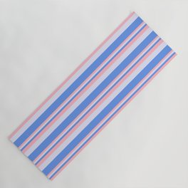 [ Thumbnail: Cornflower Blue, Light Pink & Lavender Colored Stripes Pattern Yoga Mat ]