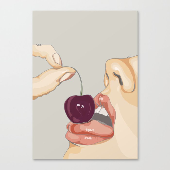 Sexy red lips cherry Canvas Print
