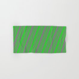 [ Thumbnail: Grey and Lime Green Colored Striped Pattern Hand & Bath Towel ]