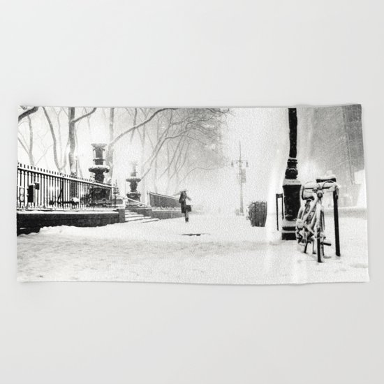 Snow - New York City - Bryant Park Beach Towel