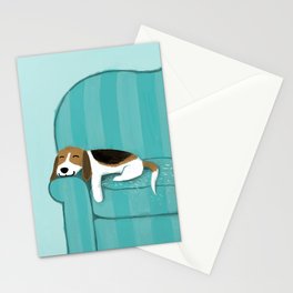 Happy Couch Beagle | Cute Sleeping Dog Stationery Card
