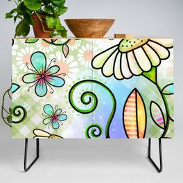 Watercolor Doodle Floral Collage Pattern 07 Credenza